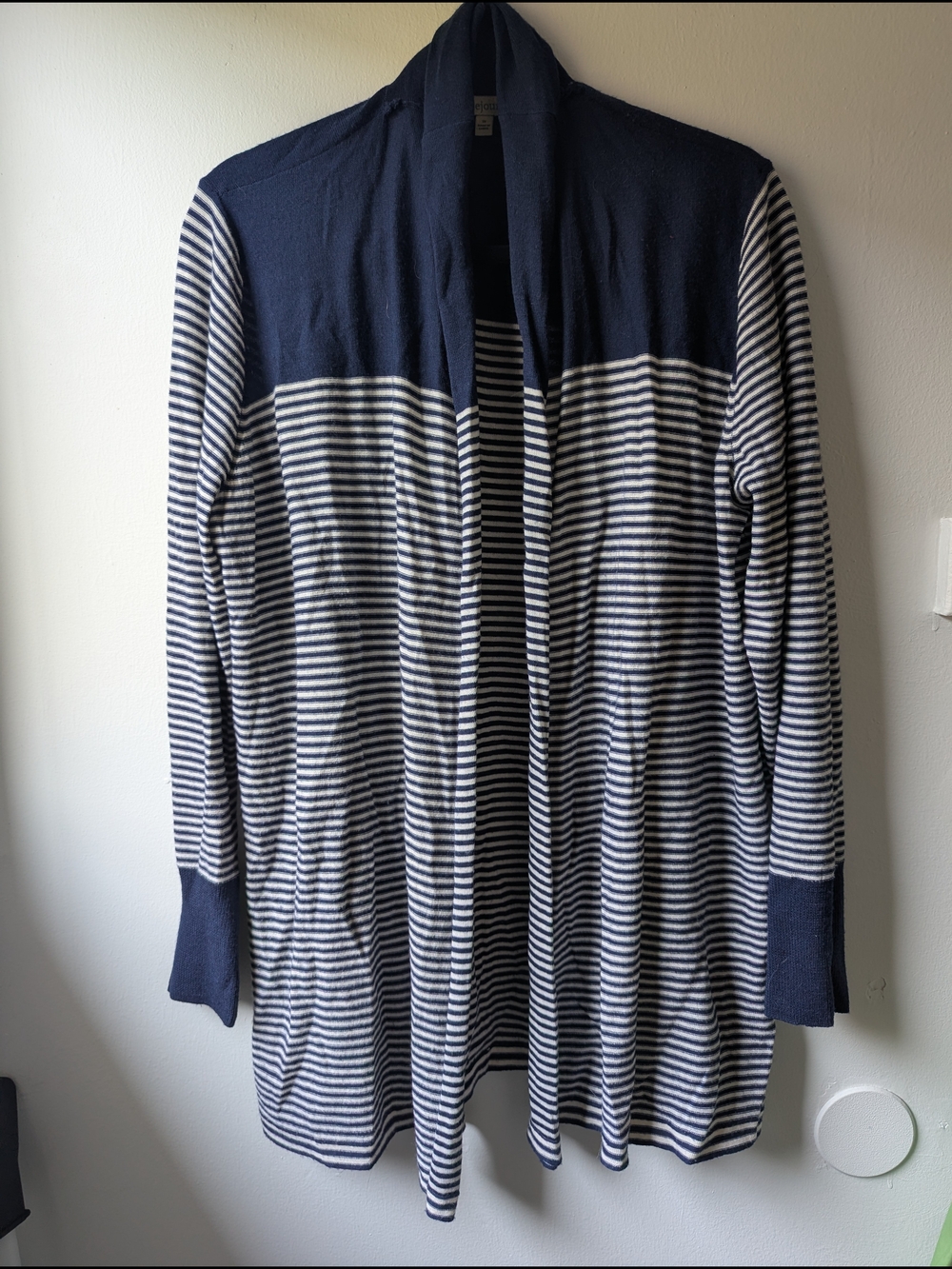 Sejour Navy and White Striped Open-Front Cardigan Size 1X